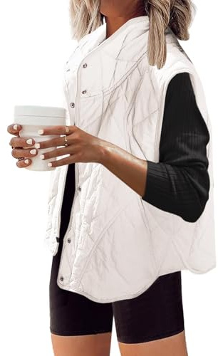 SENSERISE Womens Puffer Vest Quilted Vests Oversized Lightweight Outerwear Puffy Padded Jacket Winter Fall Outfits(White,L)