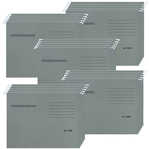 A4 Hängemappen, 25 Stück Hängeregister Mappen aus Recyceltem Karton mit Registerkarten und Karteneinsätzen, Hängeregistraturen für Büro und Schule, Graugrün