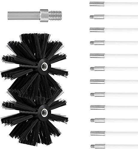 Kit de Ramonage, Diameter 120mm, Cheminee Outil Nettoyage de Cheminé Brosses Kit Comprenant 12 tiges 410 mm et 2 têtes de Brosse 120 mm de Diamètre