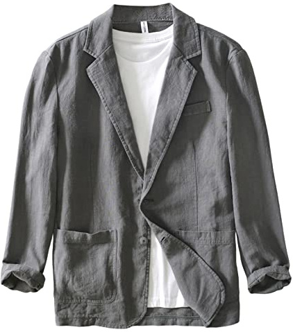 Icegrey Giacca da Uomo Slim Fit in Cotone Lino Casual a Due Bottoni