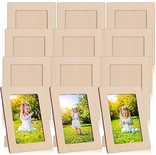 WACAR Bilderrahmen, 12 Stück Picture Frame Bilderrahmen Holz, Fotorahmen Kleiner Bilderrahmen, Unlackiertes Holz, Fotorahmen, Bastelrahmen Set für Kinderzeichnungen