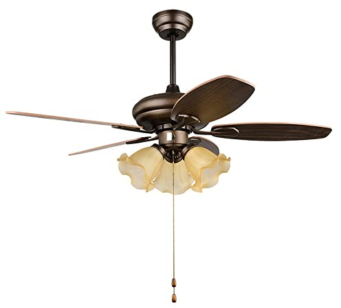 BARASH Ventilatori da soffitto da 42'' 52'' con luci, Lampadario da soffitto in Vetro Americano con 5 Pale Ventilatore a Basso Profilo per Soggiorno, Camera da Letto, Patio, Controllo INT