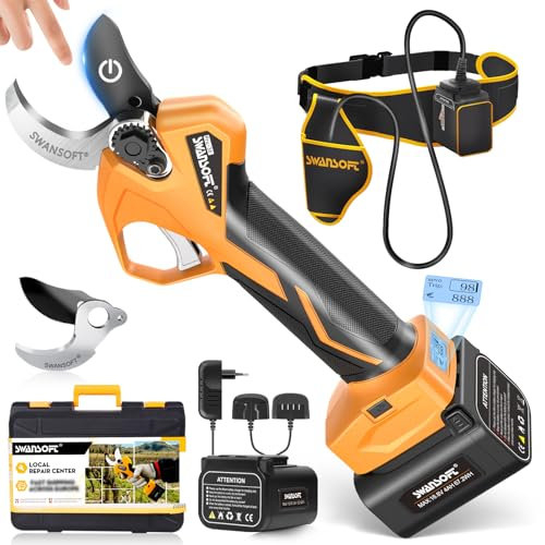 36 mm [Leise und Langlebig] SWANSOFT PRU36 Akku Astschere, 36mm 16,8V 900W 4Ah+2Ah Gartenschere Leistungsstarke Elektrische Elektrogartenscheren Für Präzisen Baumschnitt, Rosenschnitt und Weinreben