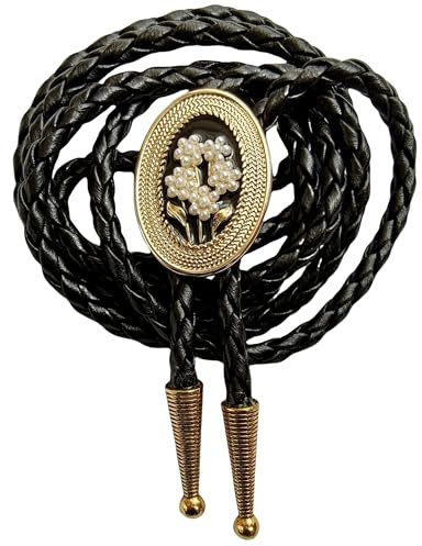 Himongoo Western-Cowboy-Bolo-Krawatte – Kunstleder Hochzeit Krawatte für Männer Frauen – Western-Stil Bolo-Krawatte, Perle Blume, M