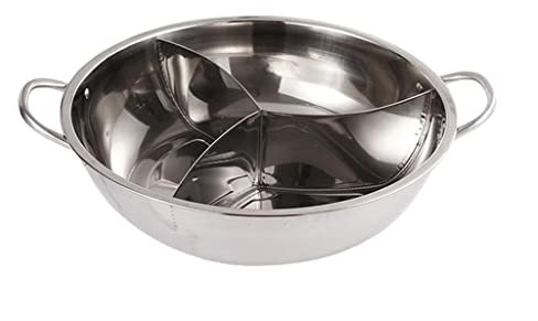 SUNMME Chinese Chafing Dish Pot Cookware with 3 with Divider for Non-stick surface Kitchen Restaurant (Color : Silver, Size : 32cm) (Silver 32cm)