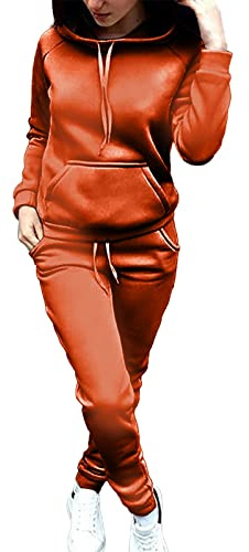 Husdräkt 2-delad fleece dam – pyjamas med plysch fodrad förtjockad träningsoverall set huvtröja och joggingbyxor fluffig huva hoodieset vinter varm fritidsoverall, b, L