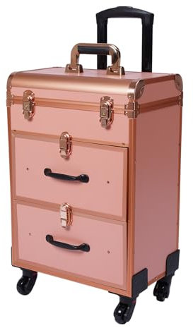 Kosmetikkoffer Trolley ManiküRe Tisch Kosmetikkoffer Professioneller Make-Up Koffer Mit Drehbaren Universalrollen Makeup Koffer Friseurwagen Auf Partys Und Bei Anderen Gelegenheiten (Gold)