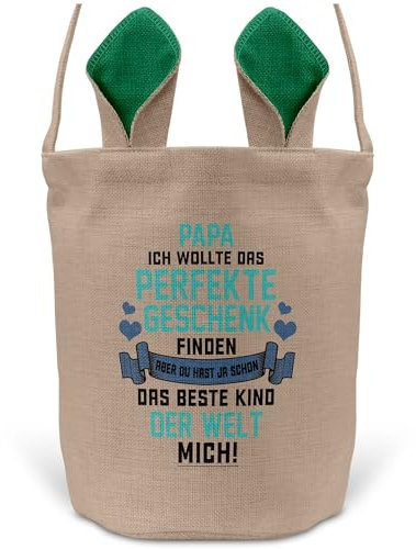 22Feels Papa Osterkorb Vater mit Henkel Ostergeschenk Tragetasche Ostern Deko Osternest Körbchen Hasenohren (Beige/Grün)