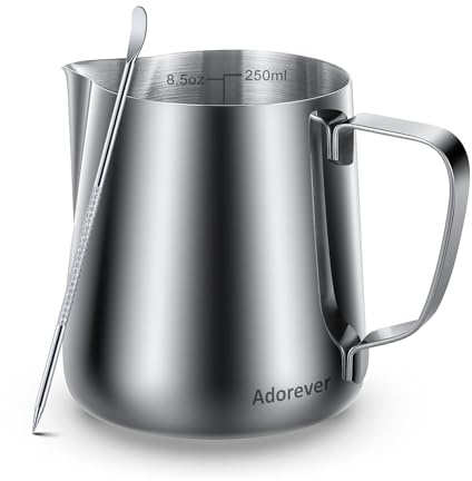 Jarra de espuma de leche, jarra de vapor de 250 ml, accesorios de máquina de espresso de acero inoxidable para cafetería, herramientas de barista de capuchino, jarra de leche, taza espumadora de vapor