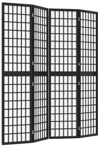 4-teilig Paravent Innen Room Divider Sichtschutz Wall Raumteiler Stehend Trennwand Sichtschutzwand Wohnzimmer, Japanischer Stil Faltbar 160x170 cm Schwarz