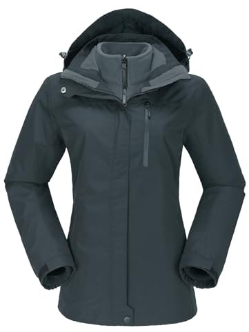 OutPro Skijacke Damen 3 in 1 Winterjacke Wasserdicht Winddicht Funktionsjacke Winterjacke Herausnehmbare Fleece Innenschicht Outdoor Wandern，grau XXL