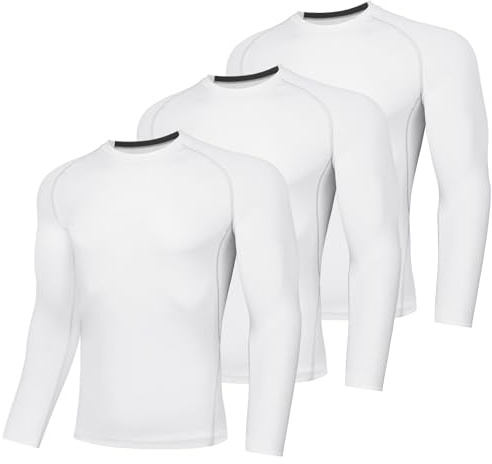 AMZSPORT Chemise de Compression à Manches Longues pour Hommes Paquet de 3 T-Shirt de Course Respirant