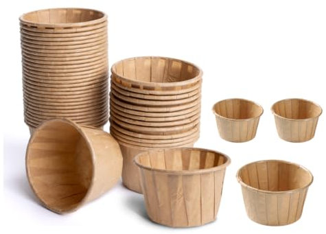 HOT BARGAINS 2oz Kraft Brown Paper Souffle Cups, Disposable Waxed Portion Cups for Condiments and Medicine, Pack of 1000