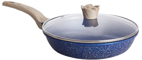 XUHONGYA Extra large frying pan for home use,cast iron wok with lid,Durable Lightweight Cooking Cast Iron Pan,Suitable for induction, ceramic and gas hobs(Blue,32CM (with lid))