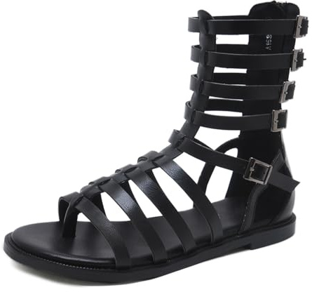 LITNERMIA Zapatos planos de verano con tiras estilo romano para mujer, sandalias de gladiador hechas a mano