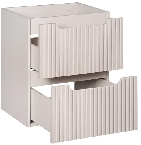 Lomadox Badmöbel Waschtischunterschrank 50 cm Kaschmir beige gerillte Front Waschbeckenschrank Badschrank 2 Schubkasten Auszüge B/H/T ca. 50/57/39 cm