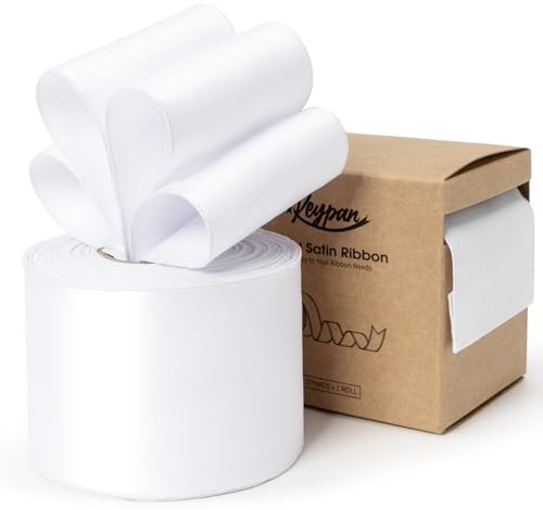 Keypan White Satinband 63mm Double-Faced mit Drahtkante Schleifenband für Geschenkband Blumenstrauß Bögen Hochzeit Einladung Weihnachten Dekoration Handwerk 2-1/2 Zoll 10 Yards