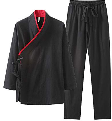 TREWQ Tang Anzug Männer Morgentübung Uniform Kung Fu Hemd Uniform lang Ärmeln Black-XL