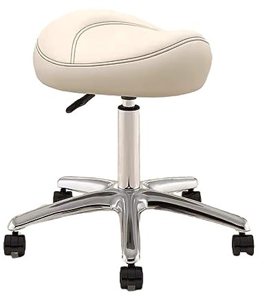 Professioneller Sattel, Bürostuhl, höhenverstellbar, 3650 cm, ergonomischer Dentalhygieniker, Künstler, Hocker mit 360° drehbarem PU-Rad, Metall, Salon-Sattelsitz (Beige)