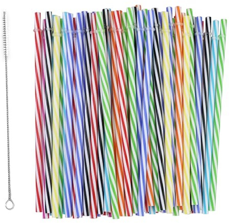 65 pezzi cannucce colorate in plastica, cannucce riutilizzabili, cannucce di plastica, multicolore, con 1 spazzola per cannuccia, per frullati, succo, ristoranti, sale da tè, caffè