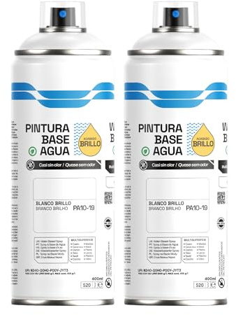 H HANSEL HOME Pintura Spray Base Agua 400ml - Para Muebles, Metal, Plástico y Madera - Ecológica y Sin Olor, Colores Duraderos - Blanco Brillo, 2 unidades