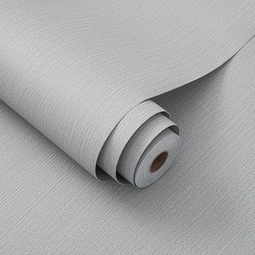 LVSHI 24x393 Grey Grasscloth Peel and Stick Fabric Textured Contact Paper Removable Linen Wallpaper Vintage Matte Frosted Waterproof Sticky Wallpaper for Bedroom Bathroom Kitchen (Gray)