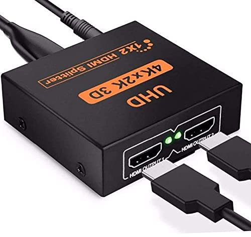 HDMI Splitter 1 in 2 Out, 4K 3D HDMI Distributor Adapter 1 auf 2 Way für Dual Monitore, 2 Port Hub Kabel Full HD für Xbox, Fire Stick, Roku, HDTV, Projektor