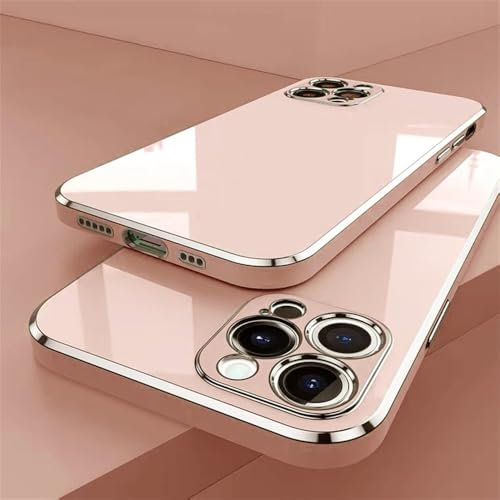 LVVLBBT Custodia in silicone per iPhone 16 15 14 11 12 13 Pro Max Mini Plus Placcatura Protezione lente Custodia morbida, rosa, per iPhone 15