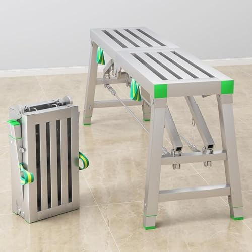 Andamio de Plataforma de Trabajo con Altura Ajustable, Escalera Plegable de Acero, Plataforma de Trabajo portátil para decoración, Limpieza, construcción y hogar (140 cm/4,5 pies)