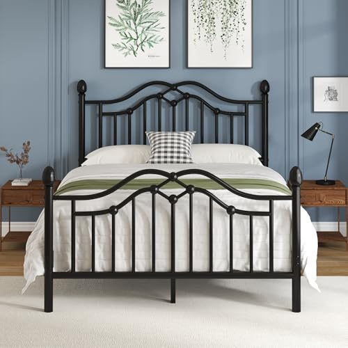 E-Motie Bett 160x200, Metallbett mit Kopf- und Fußteil, Lattenrost, Schwarz | Einzelbett 160x200 mit 26,5 cm hohem Unterbett-Stauraum, für Schlafzimmer und Gästezimmer, Metall Lattenrost, Geräuscharm