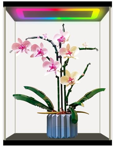 Nonemey Acryl Vitrine / Schaukasten mit RGB LED Licht & Fernbedienung - Transparent staubdichte Display Case Box für Sammlerstücke,Figuren & Collectibles-Schwarz 35x30x44 cm