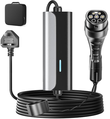 Zyncove EV Charger Cable Type 2 to 3 Pin Plug, 6M 10A 2.3kW Home and Portable Electric Car Charger, IP67/IP65 Waterproof with LED Indicator, Portable Compatible with EVs & PHEVs