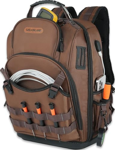 WELKINLAND-70Pockets HVAC Backpack, Hard-Bottom Tool Backpack Electrician