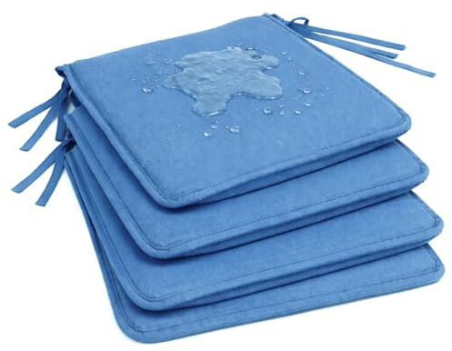 Pack 4 Cojín para silla 40x40x2 cm｜Repelente al agua y fácil de limpiar｜Con cintas de sujeción｜Funda con cremallera desmontable｜Uso interior y exterior｜Ideal para comedor, terraza, jardín u oficina