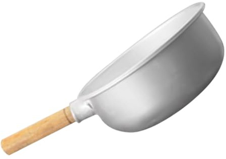 BESTOYARD Cucharón para Casa Reutilizable de Aluminio Grueso con Mango de Madera, Diámetro 19,5 Cm, Pala de Agua Multiusos para Cocina y Baño, Herramienta Doméstica Resistente