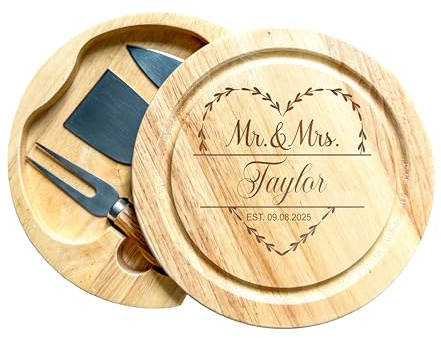Personalised Wedding Couple Cheeseboard Set with Serving Tools, Customised Wedding Gift, Engagement Gift for Home