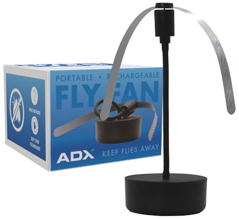 Adamax Black USB-C Rechargeable Fly Fan For Tables FF-BK-01, Outdoor Dining Accessory and BBQ Essential, Lightweight with Adjustable Neck, Picnic Table Accessory and Patio Must-Have