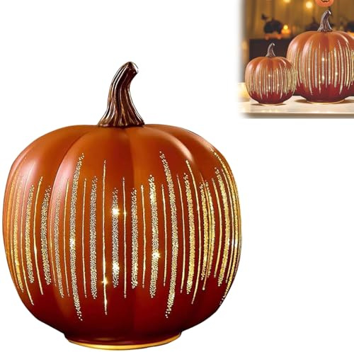 PEAMOO Illuminated Starry Night Glass Pumpkins,Twinkle Light For Halloween Decor,Timer Lighted Sparkling Starry Night Pumpkins, Fall And Thanksgiving Decorations For Home Farmhouse (Orange, S)
