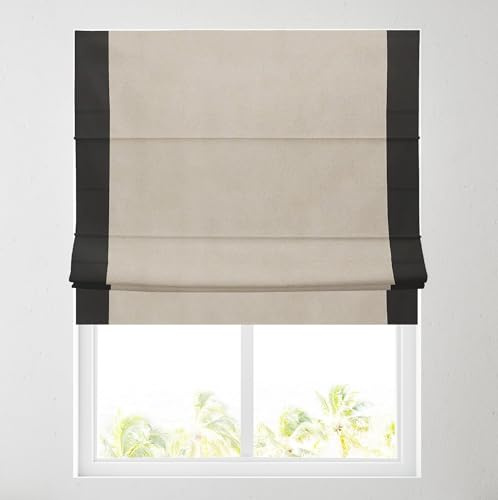 Soft Textured Ara Bordered Roman Blinds - Durable Fittings Easy Fit (Natural/Black 91.5cm)
