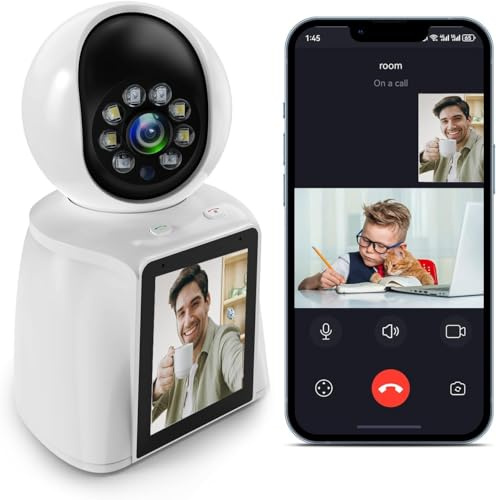 Generico Telecamera WiFi Interno con 2,8” Schermo, 2K 3MP Videocamera Sorveglianza Interno, 360°Telecamera Wi-Fi Casa per Anziani/Bambini/Animali, Video Bidirezionale, Rilevamento Movimento AI