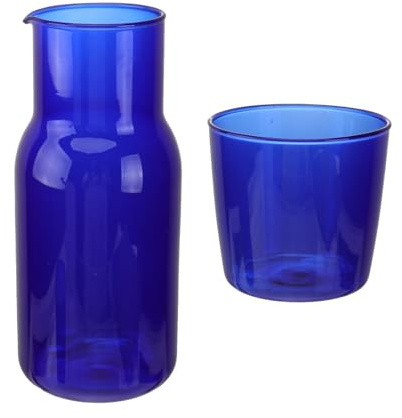NOLITOY Juego de tazas de vidrio de borosilicato de colores y hervidor de agua, kit de herramientas azules para beber con botella de agua y taza de vidrio para uso en casa, oficina, hotel, para
