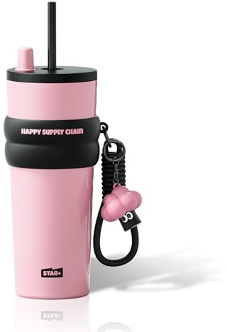 Sidagar 24 oz Insulated Tumbler witn Lid and Straw, Stainless Steel Reusable Leak Proof Water Bottle, Travel Portable Coffee Mug for Hot and Cold, Thermal Cup for Women, Pink