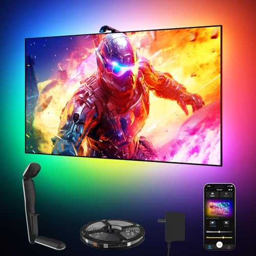 GIPOYENT - Retroilluminazione LED per TV con fotocamera, luci RGB da 3,2 metri che cambiano con TV da 32-50 pollici, luce LED di sincronizzazione musicale con controllo intelligente dell'app, striscia