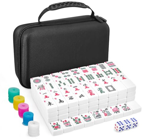 Beolisave American Mahjong Tile Set, 166 Tiles 1.2 Inch Portable Travel Mahjong Game Set with Carrying Bag, Dice & Chips, Complete Mah Jongg Sets for Adults, Family Game Night & Ideal Gifts