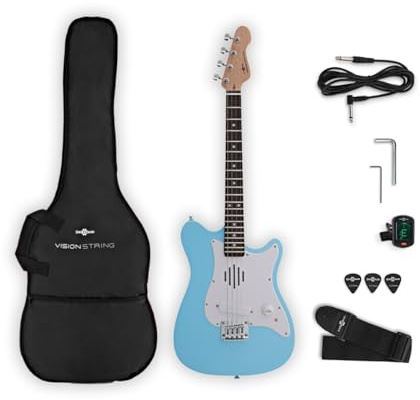 VISIONSTRING 4-Saitige Mini E-Gitarre – Kindergitarre 1/2-Größe mit Eingebautem Lautsprecher – Blau
