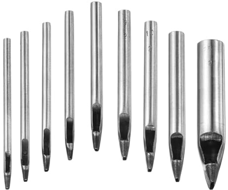 QUARKZMAN 9 Stück Ovale Lochstanze Set 2mm Leder Hohlschneider Kit Ovale Stanze Matrize Kohlenstoffstahl Lederstanze Werkzeug Für Canvas Gürtel Uhrband Lederarbeit DIY Werkzeug