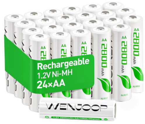 WENJOOP Rechargeable AA Battery 2800mAh High Capacity, NiMH AA Rechargeable Batteries 24 Pack for Household, Toys & Gaming Controllers, Long Battery Life 1.2V Low Self Discharge