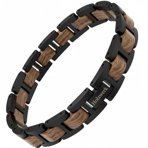 Holzwerk NIERSEE Natur Holz Armband für Damen und Herren Holzarmband Herrenarmband Damenarmband Braun Schwarz Zebra Einstellbar inkl. Armbandkürzer und Aufbewahrungsbox