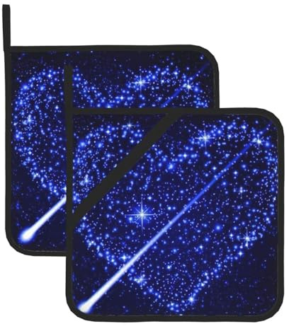 Set di 2 presine decorative da cucina resistenti al calore, con stampa a forma di cuore e stella cadente