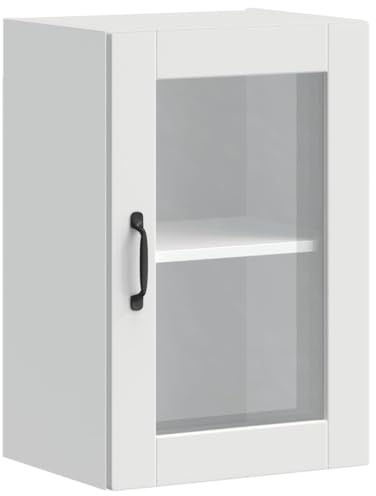 HETFTJN Küchen-Hängeschrank mit Glastür Porto Weiß 60 cm hoch Holzwerkstoff robust und platzsparend für Moderne Küche Wohnzimmer Flur
